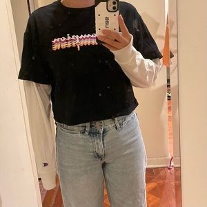 y2k 90s vintage Champion cropped black white sweatshirt